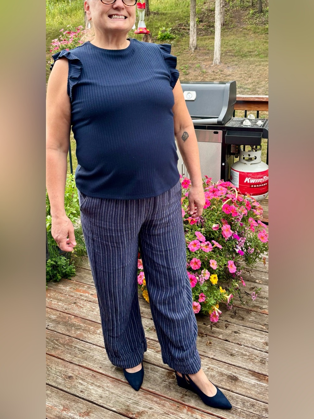 Navy Pinstriped Palazzo Trousers